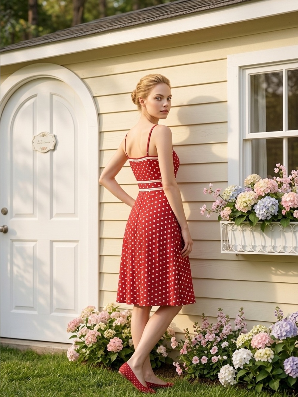 Muse Red and White Polka Dot Spaghetti Strap Dress - Picture 2 of 10